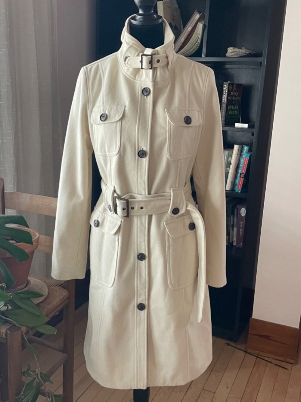 Vintage 90s Y2K Esprit Cream Wool Blend Coat Statement Long Mobwife Womens S